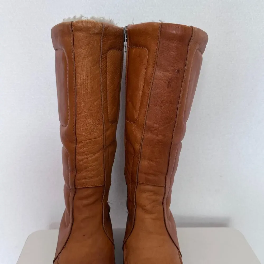 Vintage 1980s Blondo Canada Cognac Fleece Lined Leather Winter Boots Sz 7